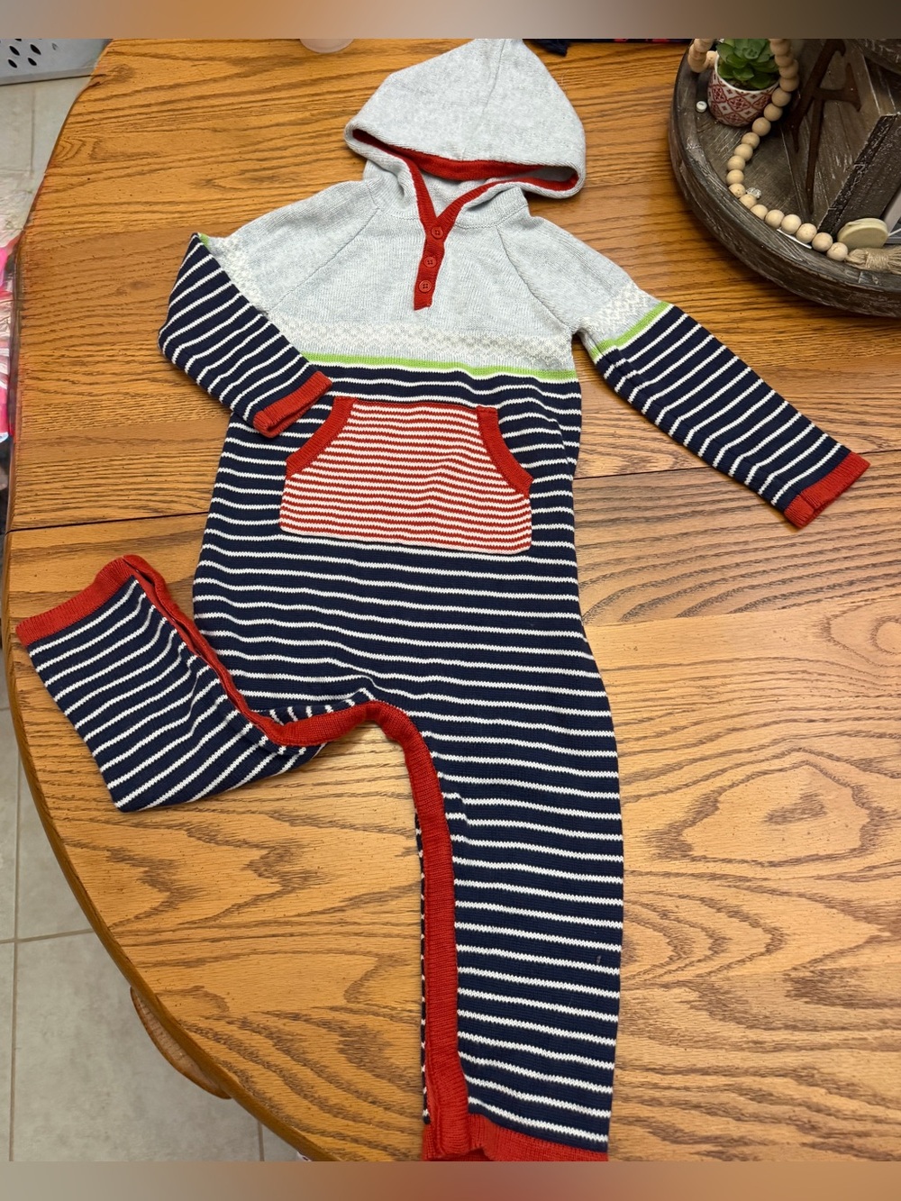 Hanna Andersson striped cotton hooded romper